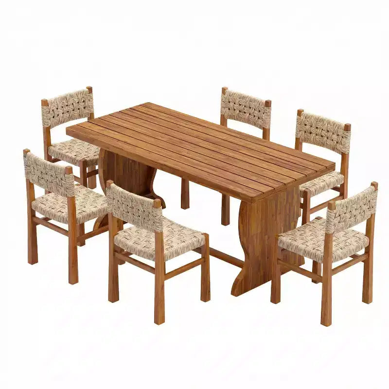 Christopher Knight Home Brigitte Set da pranzo da esterno 7 pezzi in vimini rustico e legno di acacia
