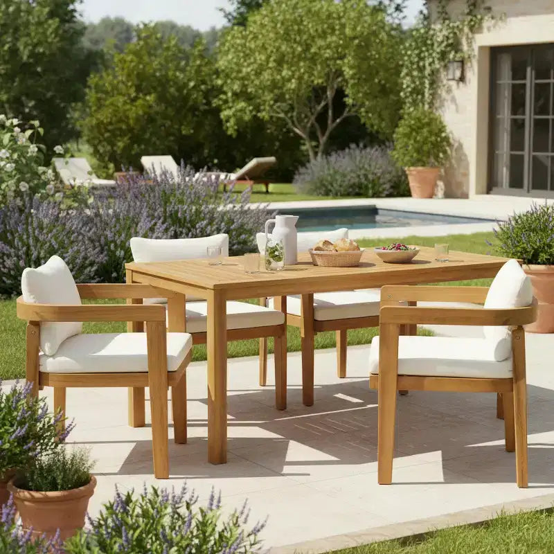 Christopher Knight Home Virote, set da pranzo moderno da 5 pezzi in legno di acacia, con foro per ombrellone e tavolo a doghe
