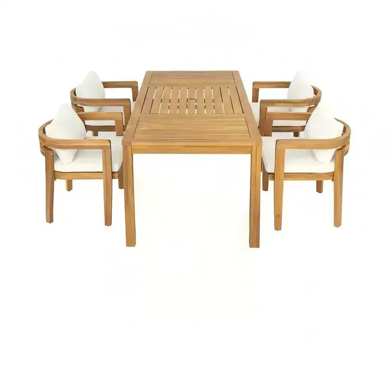 Christopher Knight Home Virote, set da pranzo moderno da 5 pezzi in legno di acacia, con foro per ombrellone e tavolo a doghe