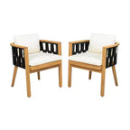 ModernLuxe Set da pranzo da patio in legno di acacia, tavolo da pranzo da esterno e 4 poltrone in corda intrecciata con cuscini crema, Teak+Nero