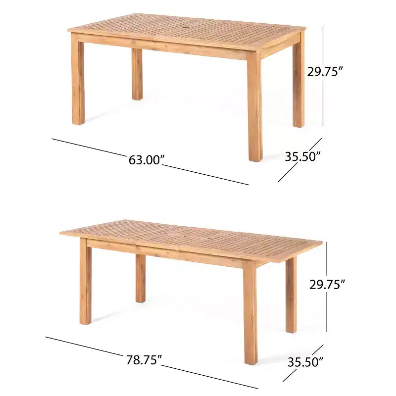 Christopher Knight Home Francine Set da Pranzo da Esterno di 7 Pezzi in Vimini Intrecciato Rustico con Legno di Acacia e Tavolo a Doghe Allungabile
