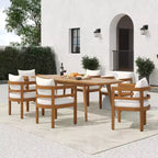 Christopher Knight Home Bennett, ensemble de 7 pièces de patio rustique en bois d'acacia avec table à manger extensible et chaises avec coussins