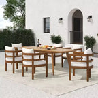 Christopher Knight Home Bennett, ensemble de 7 pièces de patio rustique en bois d'acacia avec table à manger extensible et chaises avec coussins