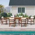 Christopher Knight Home Bennett Patio Rustic 7-Piece Acacia Wood Expandable Dining Table and Chairs Set with Cushions