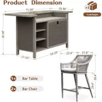 GDFStudio Viviane Ensemble bar de terrasse 3 pièces en osier et aluminium avec tabourets de hauteur comptoir