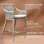 GDFStudio Viviane Ensemble bar de terrasse 3 pièces en osier et aluminium avec tabourets de hauteur comptoir