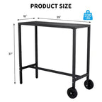Tavolo da Bar Mobile da Esterno con Ruote, Piano in Metallo a Doghe Impermeabile, Tavolo da Altezza Bancone per Patio, Bordo Piscina, Giardino e Cucina