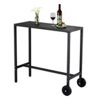 Tavolo da Bar Mobile da Esterno con Ruote, Piano in Metallo a Doghe Impermeabile, Tavolo da Altezza Bancone per Patio, Bordo Piscina, Giardino e Cucina