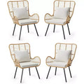 Wicker Patio Chairs Set of 4, Outdoor Rattan Furniture with Cushions & Pillows, Boho Patio Chairs for Porch, Garden, All-Weather, Easy Assembly