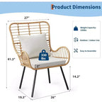 Set di 4 sedie da patio in vimini, mobili da esterno in rattan con cuscini e guanciali, sedie da patio boho per portico, giardino, per tutte le stagioni, facili da montare