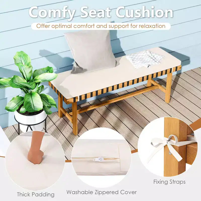 Set da pranzo da 7 pezzi per patio Costway, tavolo in legno di acacia e 6 poltrone con cuscini imbottiti