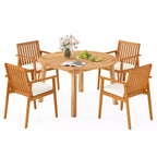 Costway Set da Pranzo da Esterno 5 Pezzi in Legno di Acacia con Foro per Ombrellone e Cuscini per Terrazza, Giardino