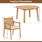 Costway Set da Pranzo da Esterno 5 Pezzi in Legno di Acacia con Foro per Ombrellone e Cuscini per Terrazza, Giardino