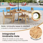Costway Set da Pranzo da Esterno 5 Pezzi in Legno di Acacia con Foro per Ombrellone e Cuscini per Terrazza, Giardino