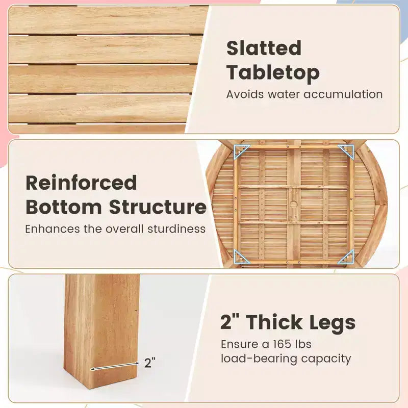 Costway Set da Pranzo da Esterno 5 Pezzi in Legno di Acacia con Foro per Ombrellone e Cuscini per Terrazza, Giardino