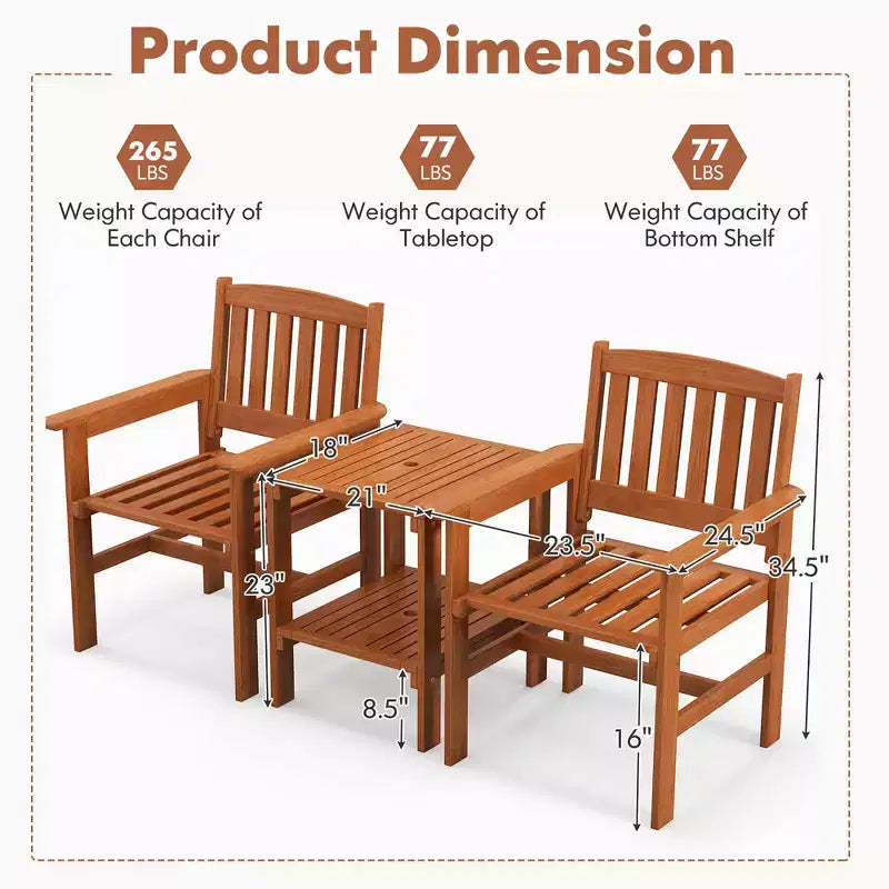 Costway Ensemble bistrot 3 pièces table et chaises avec trou pour parasol pour jardin et piscine