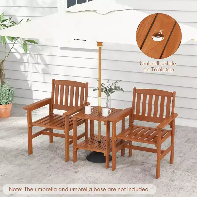 Costway Ensemble bistrot 3 pièces table et chaises avec trou pour parasol pour jardin et piscine