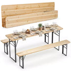 Table de pique-nique pliante 3 pièces Costway avec bancs pour 6, Bois de sapin et cadre métallique pour terrasse
