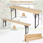 Table de pique-nique pliante 3 pièces Costway avec bancs pour 6, Bois de sapin et cadre métallique pour terrasse