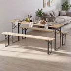 Table de pique-nique pliante 3 pièces Costway avec bancs pour 6, Bois de sapin et cadre métallique pour terrasse