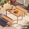 Costway 3 PCS Acacia Wood Patio Dining Set with Slatted Seats for Deck, Lawn and Backyard