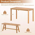 Costway Ensemble de salle à manger d'extérieur 3 pièces en bois d'acacia avec sièges à lattes pour terrasse, pelouse et jardin