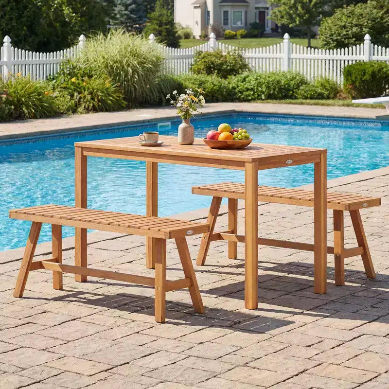 Costway Ensemble de salle à manger d'extérieur 3 pièces en bois d'acacia avec sièges à lattes pour terrasse, pelouse et jardin