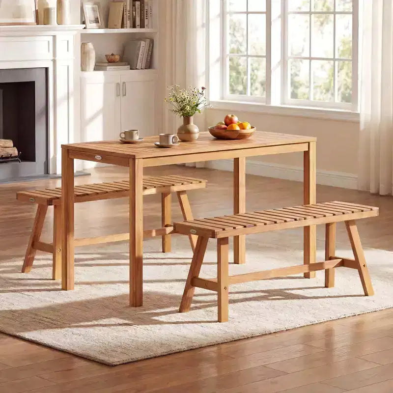 Costway Ensemble de salle à manger d'extérieur 3 pièces en bois d'acacia avec sièges à lattes pour terrasse, pelouse et jardin