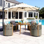 Christopher Knight Home Oliver, set da pranzo girevole da esterno per patio, 5 pezzi in legno di acacia e corda con cuscini, tavolo e 4 sedie