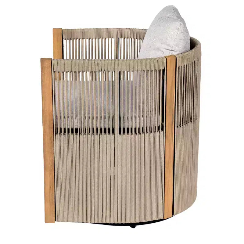 Christopher Knight Home Oliver, set da pranzo girevole da esterno per patio, 5 pezzi in legno di acacia e corda con cuscini, tavolo e 4 sedie