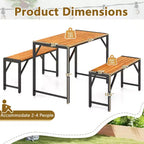 Ensemble de salle à manger 3 pièces Costway pour 4 personnes, table de pique-nique extérieure et 2 bancs avec cadre en métal
