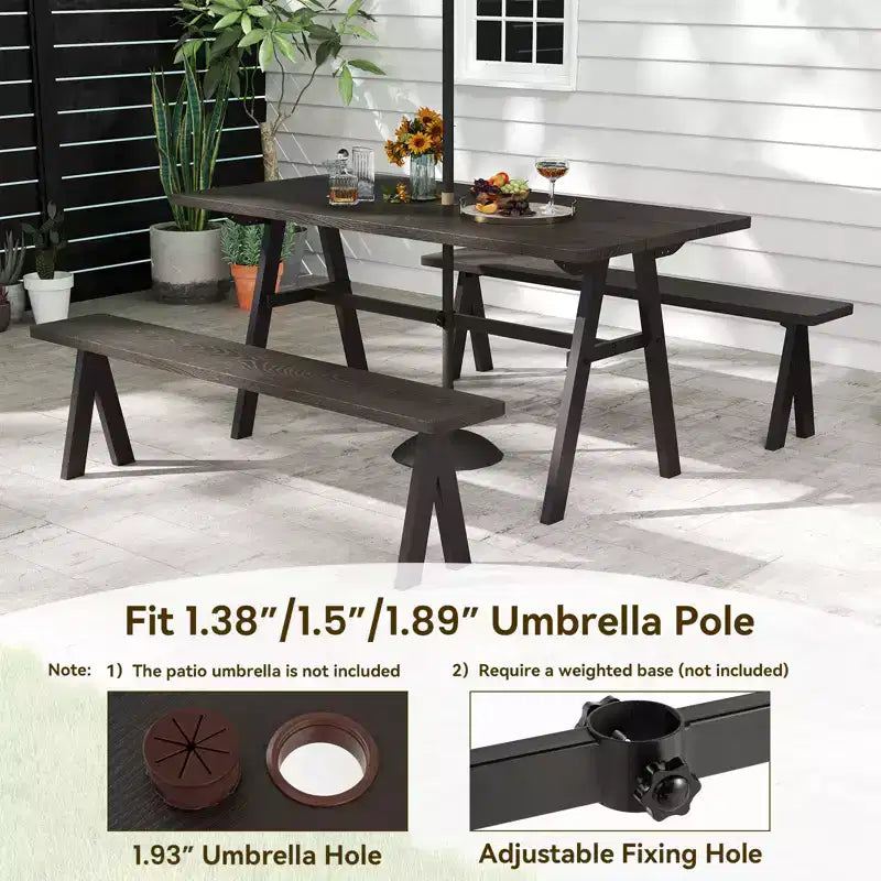 Costway Set Tavolo da Picnic e 2 Panche da Esterno per 6 Persone con Foro per Ombrellone da 1,93
