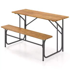 Costway Tavolo e Panca da Giardino per 2 Persone Tavolo da Picnic e Divanetto con Piano in Legno di Acacia e Gambe in Metallo