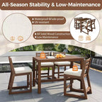 Ensemble de bar de patio rustique 5 pièces Whisen, ensemble table et chaises de patio avec chaises ergonomiques et plateau de table à lattes
