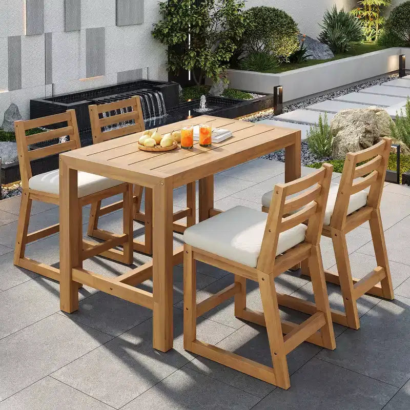 Ensemble de bar de patio rustique 5 pièces Whisen, ensemble table et chaises de patio avec chaises ergonomiques et plateau de table à lattes