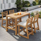 Ensemble de bar de patio rustique 5 pièces Whisen, ensemble table et chaises de patio avec chaises ergonomiques et plateau de table à lattes