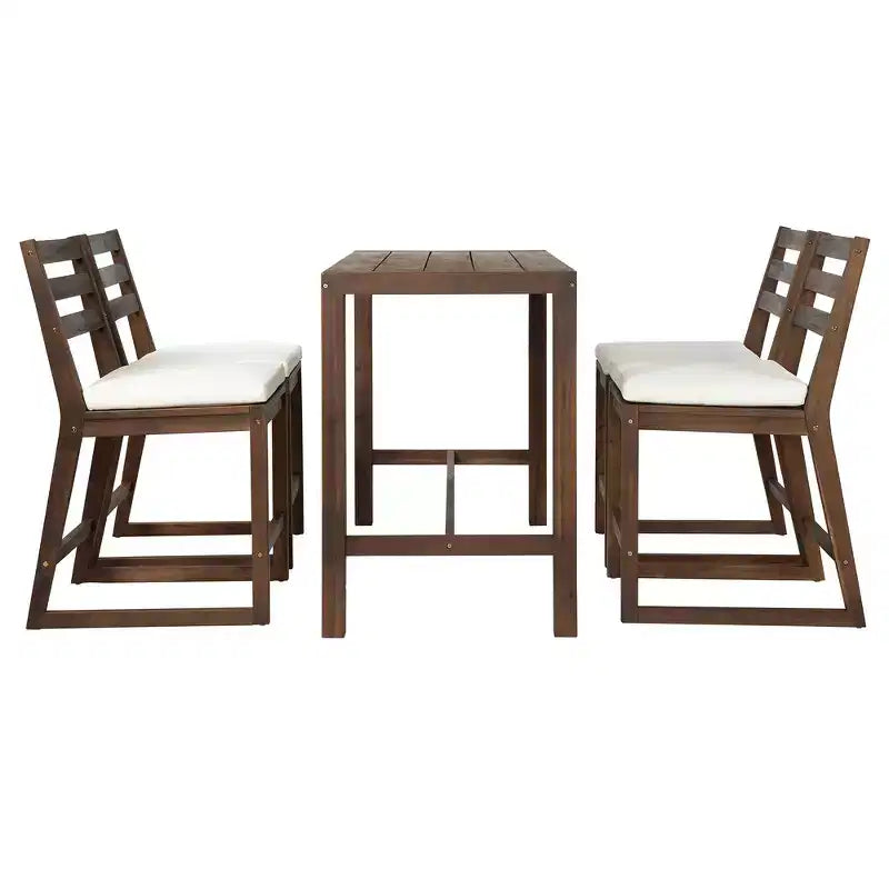 Ensemble de bar de patio rustique 5 pièces Whisen, ensemble table et chaises de patio avec chaises ergonomiques et plateau de table à lattes