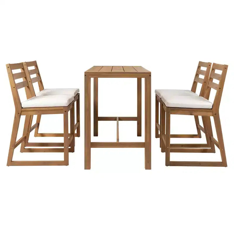 Ensemble de bar de patio rustique 5 pièces Whisen, ensemble table et chaises de patio avec chaises ergonomiques et plateau de table à lattes