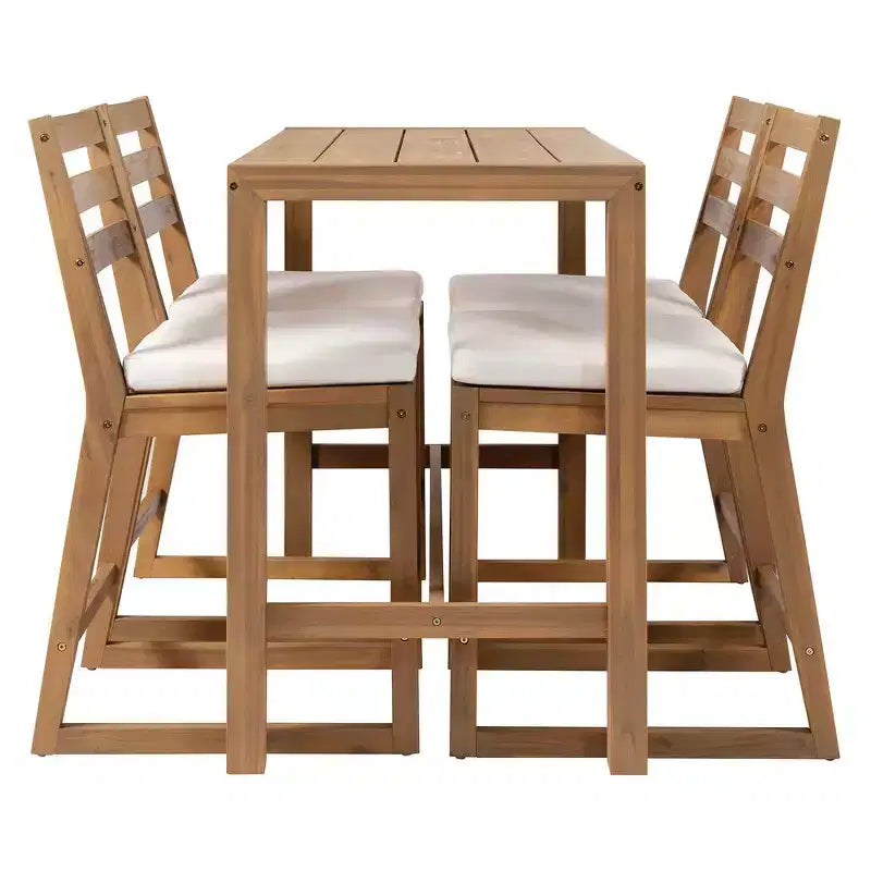 Ensemble de bar de patio rustique 5 pièces Whisen, ensemble table et chaises de patio avec chaises ergonomiques et plateau de table à lattes