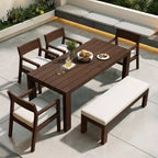 Ensemble de salle à manger Whisen pour 6 personnes, Mobilier d'extérieur avec trou pour parasol, table, chaises et banc