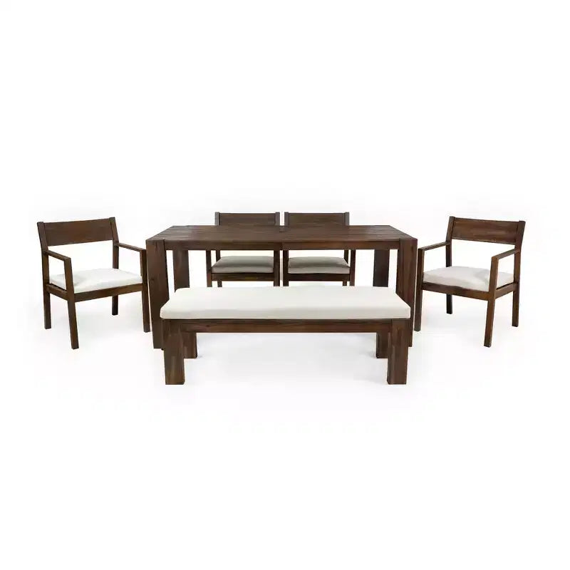 Ensemble de salle à manger Whisen pour 6 personnes, Mobilier d'extérieur avec trou pour parasol, table, chaises et banc