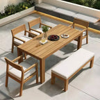 Ensemble de salle à manger Whisen pour 6 personnes, Mobilier d'extérieur avec trou pour parasol, table, chaises et banc