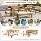 Ensemble de salle à manger Whisen pour 6 personnes, Mobilier d'extérieur avec trou pour parasol, table, chaises et banc
