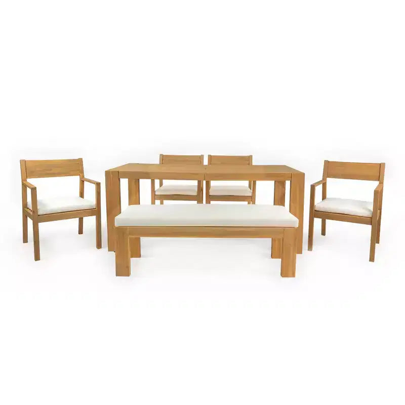 Ensemble de salle à manger Whisen pour 6 personnes, Mobilier d'extérieur avec trou pour parasol, table, chaises et banc