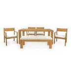 Ensemble de salle à manger Whisen pour 6 personnes, Mobilier d'extérieur avec trou pour parasol, table, chaises et banc