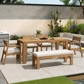 Whisen Patio Dining Table Set for 6, Outdoor Furniture Sets with Umbrella Hole, Table, Chairs and Bench