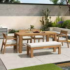 Whisen Patio Dining Table Set for 6, Outdoor Furniture Sets with Umbrella Hole, Table, Chairs and Bench