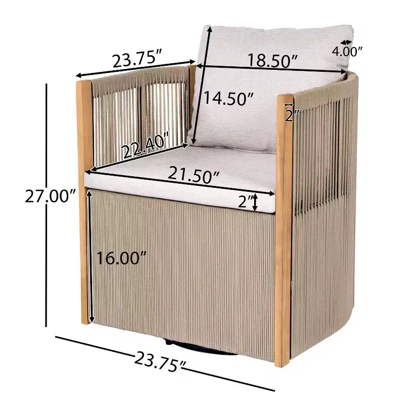 Christopher Knight Home Carter Set da Pranzo da Esterno Moderno in Legno di Acacia, 5 Pezzi, con Tavolo Rettangolare e 4 Sedie Girevoli in Corda