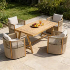 Christopher Knight Home Carter Patio Modern Acacia Wood 5-Piece Outdoor Dining Set with Rectangular Table and 4 Rope Swivel Chairs