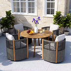 Christopher Knight Home Everett Set da pranzo moderno per patio da 5 pezzi in legno di acacia con tavolo rotondo e 4 sedie girevoli in corda